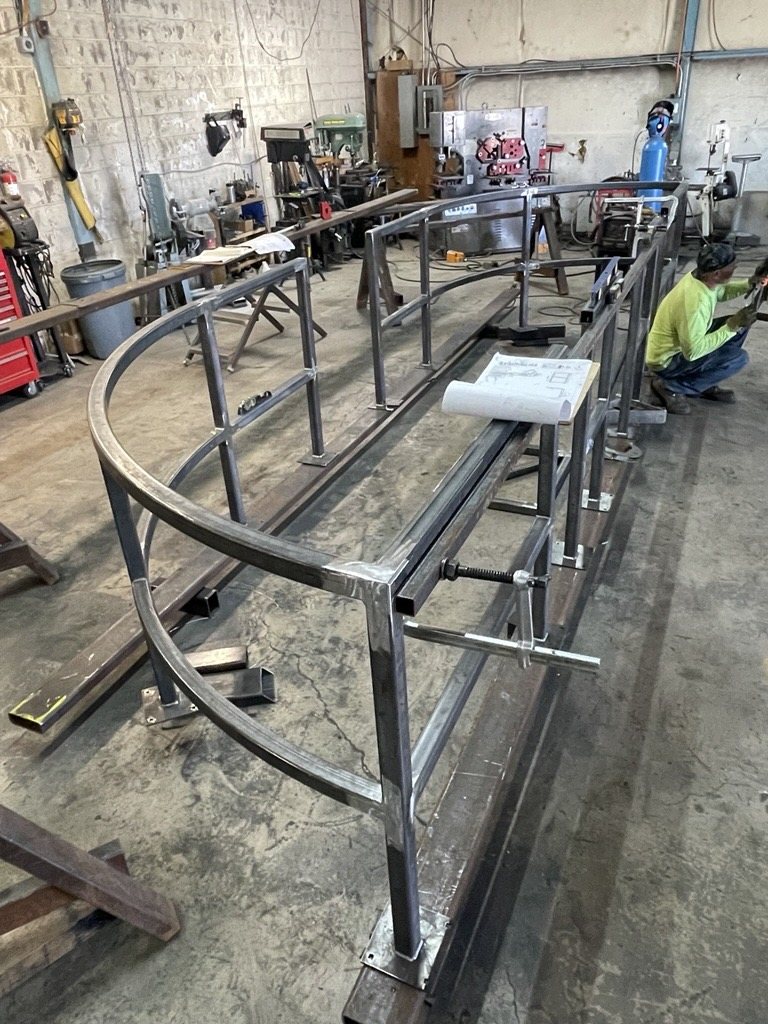 Curved custom steel assembly in fabrication